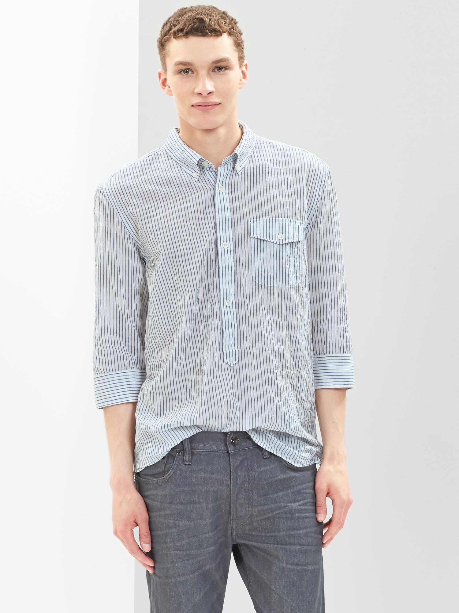 Gap公式オンラインストア | 3/4 sleeve stripe crinkle shirt