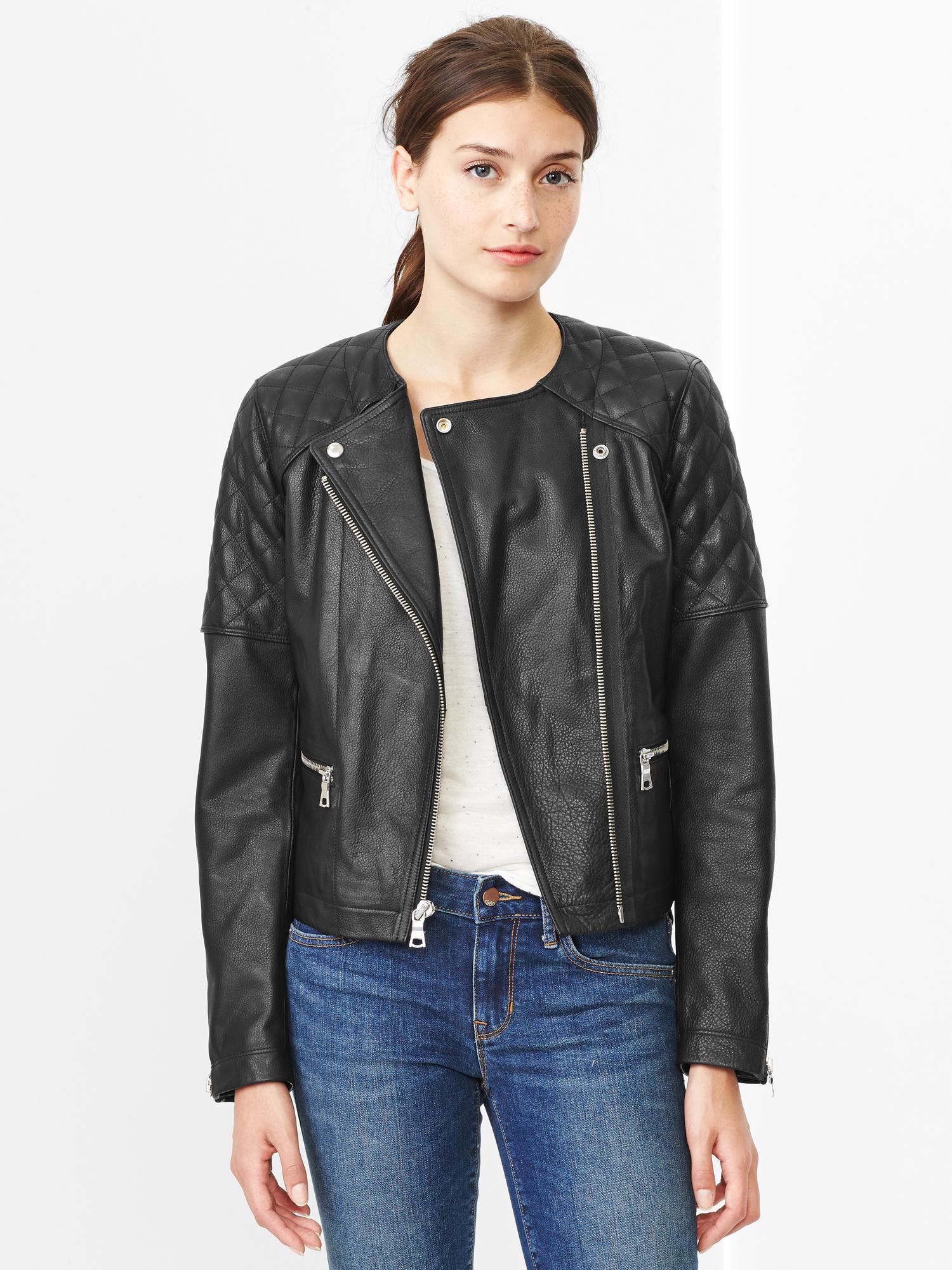 Gap公式オンラインストア | Quilted leather moto jacket