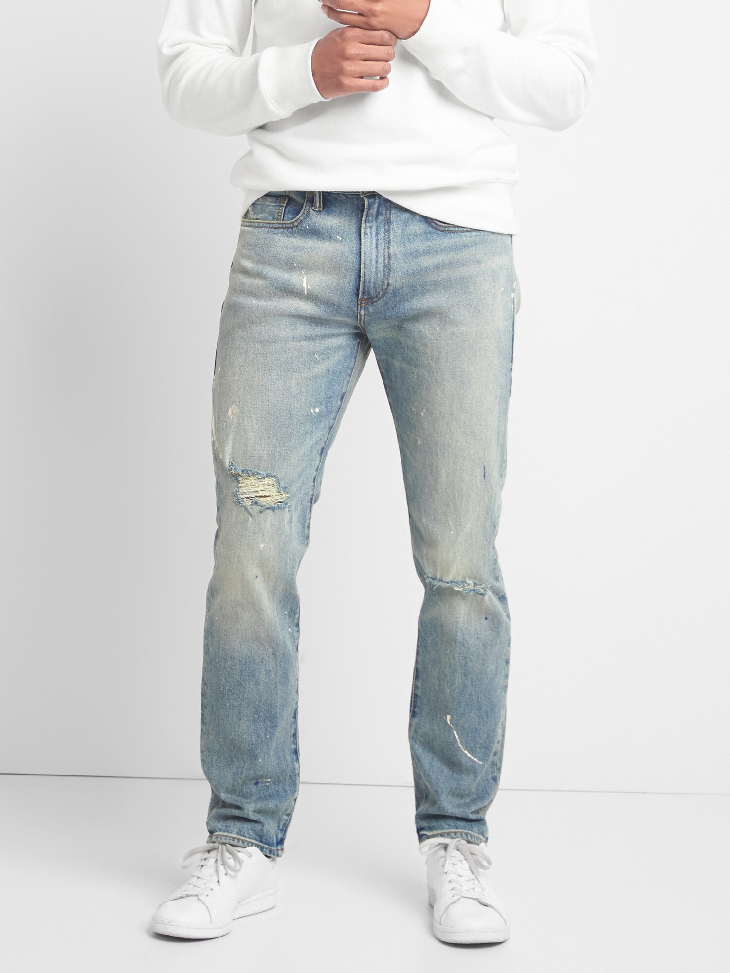 Cone Denim® スリムフィット ダメージジーンズ（GapFlex）