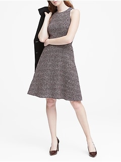Women S Clothing Banana Republic Tweed Racer Neck Fit And Flare Dress
