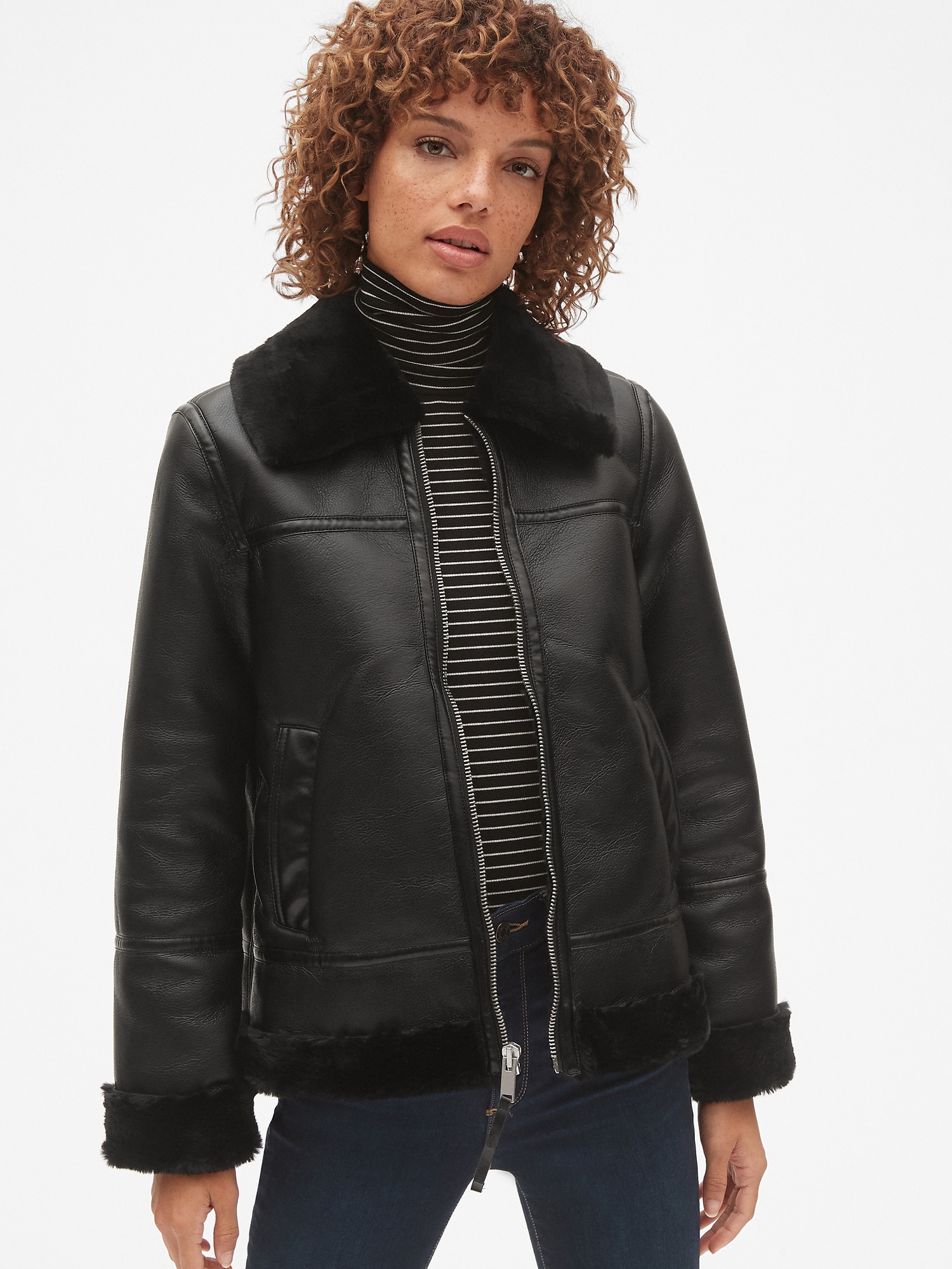 リアルファーライダース Oversized Real Fox Fur Collar with Genuine Sheepskin Leather