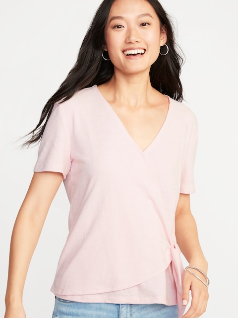 Textured Wrap-Front Side-Tie Top for Women