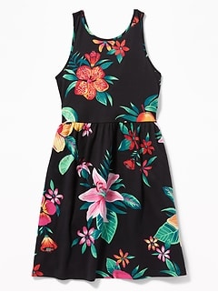 Patterned Jersey Fit & Flare Tank Dress for Girls
