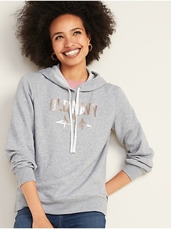 French Terry Logo-Graphic Pullover Hoodie for Women