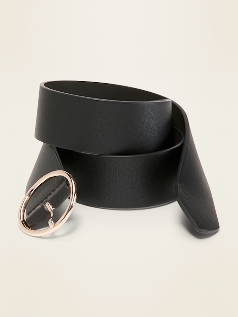 Wide Ring-Buckle Faux-Leather Belt For Women (1 1/2")