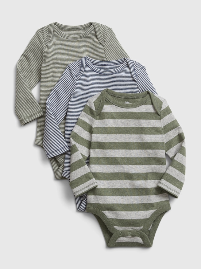 3枚組ストライプボディスーツ (ベビー)-0