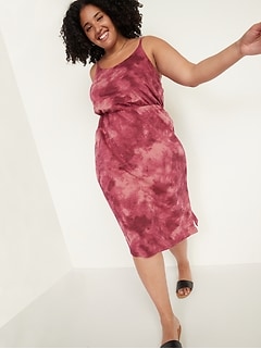 Waist-Defined Sleeveless Tie-Dye Plus-Size Cami Midi Dress