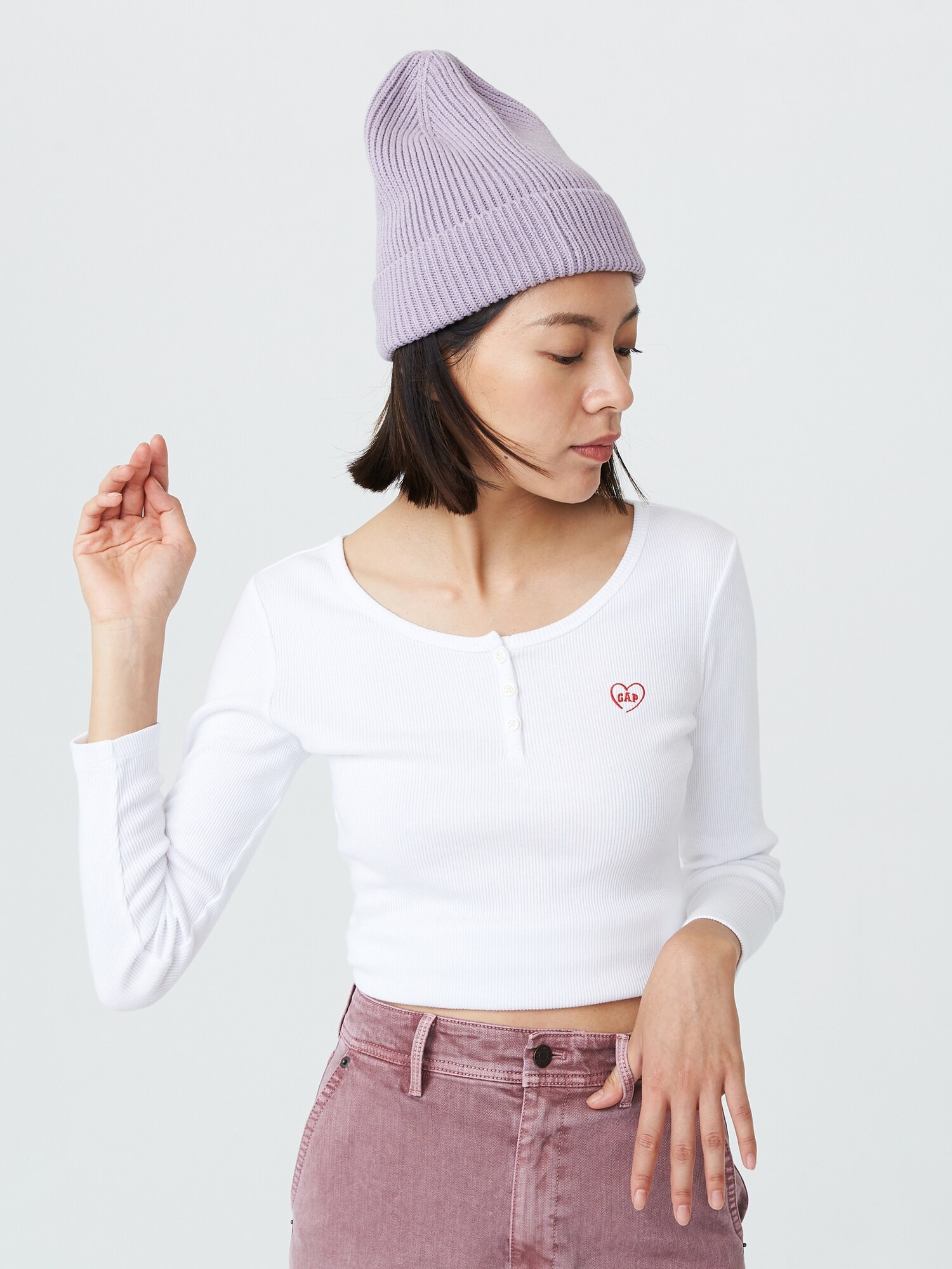 『GAP』ギャップ（XS）ヘンリーネック長袖Tシャツ メンズ