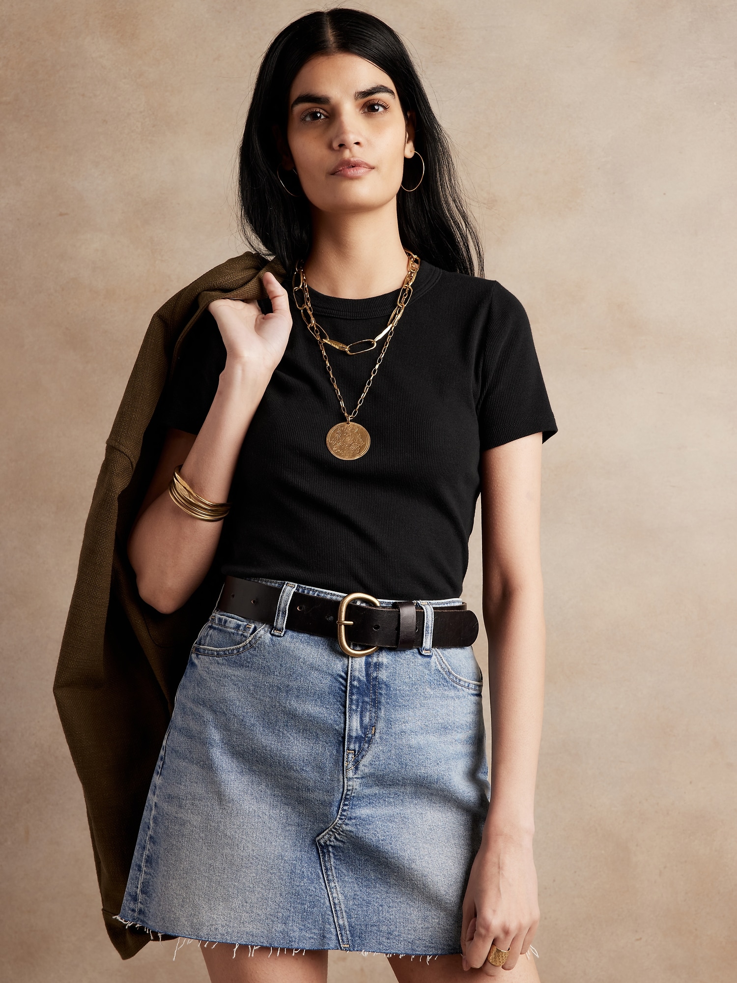 Ribbed Shrunken T-Shirt