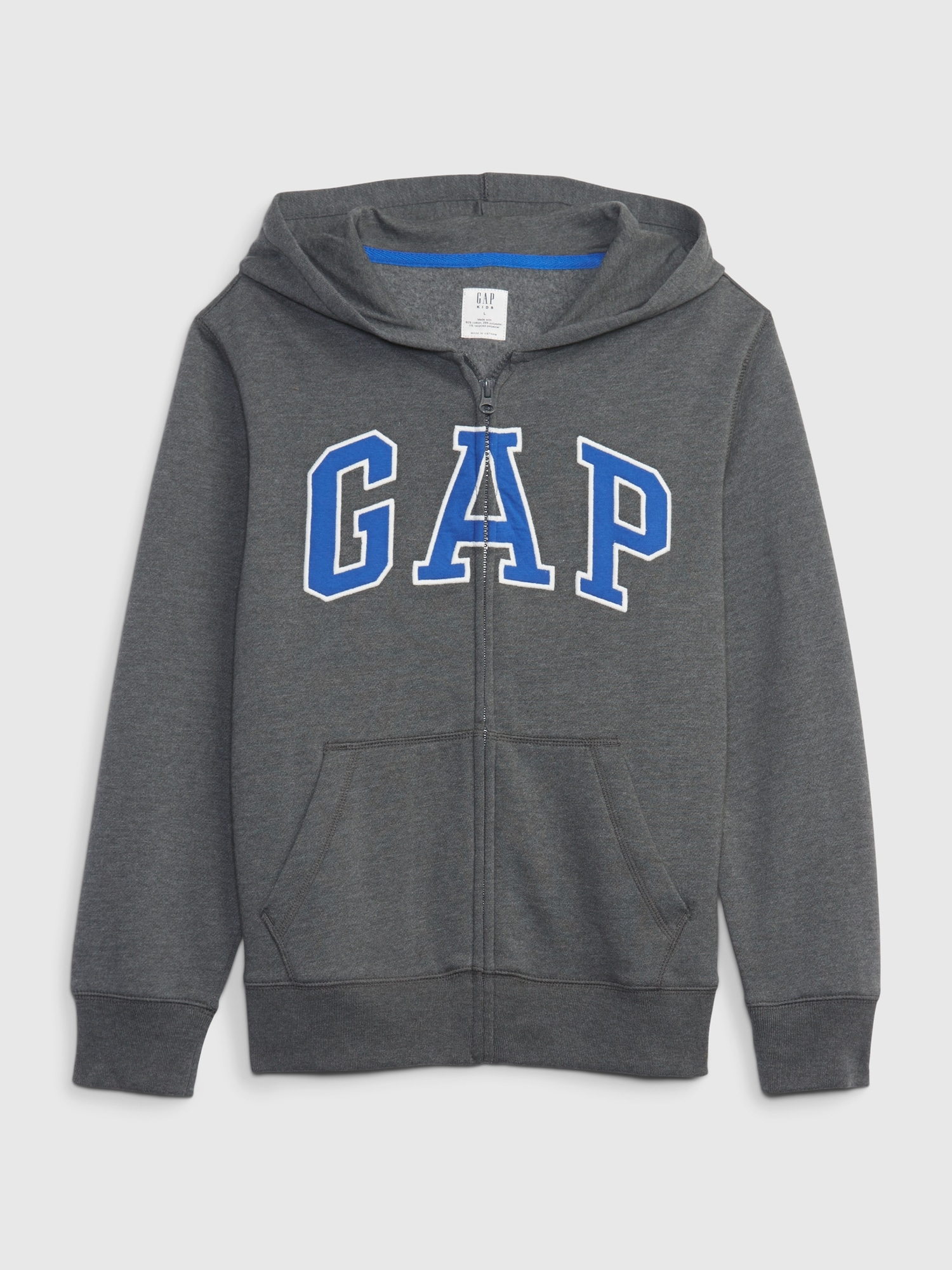 GAP 裏起毛 ロゴ ジップ パーカー キッズ フード 95cm グレー - アウター