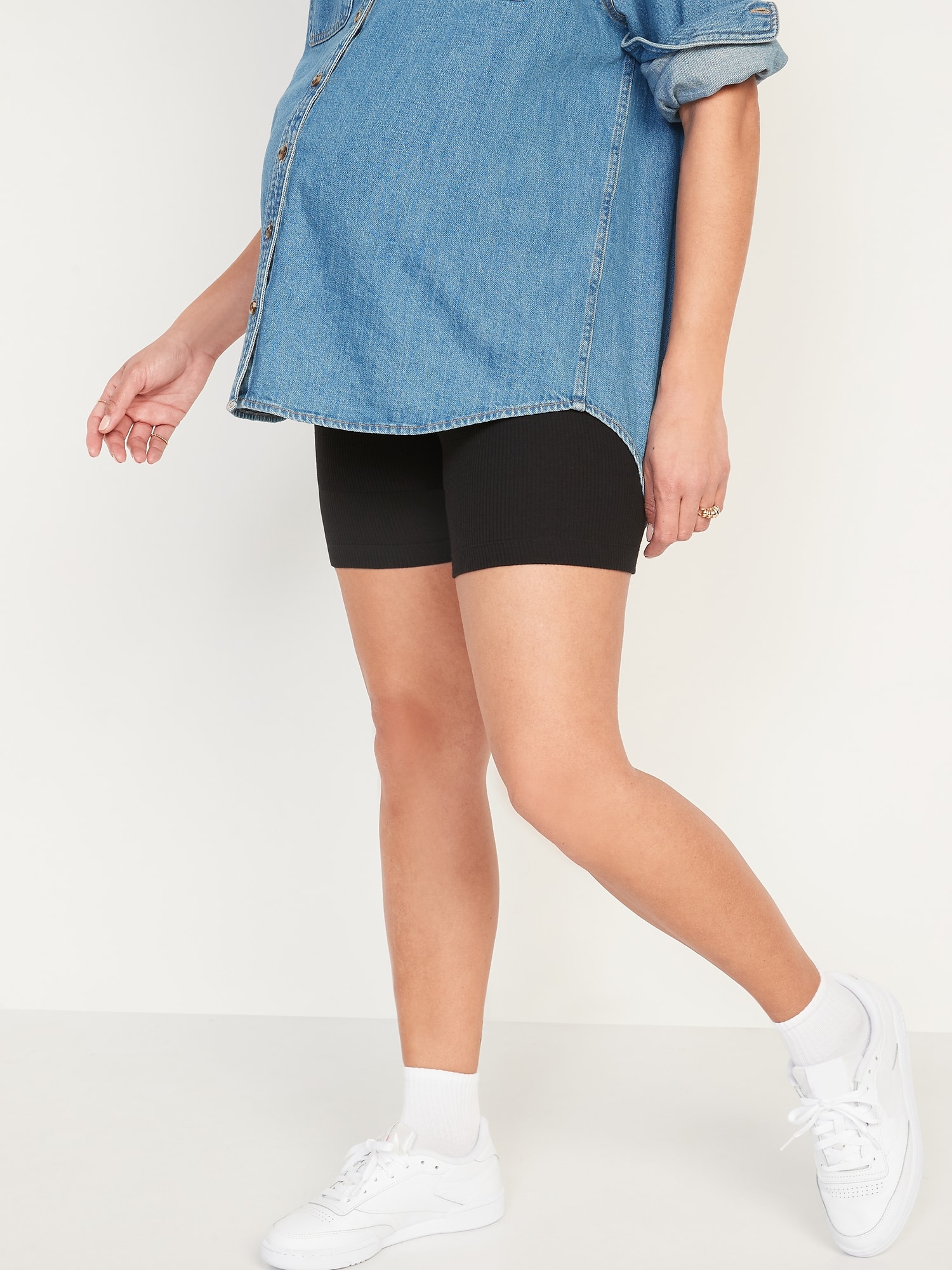 Cuissard en tricot côtelé de maternité à panneau couvrant, entrejambe de 15 cm