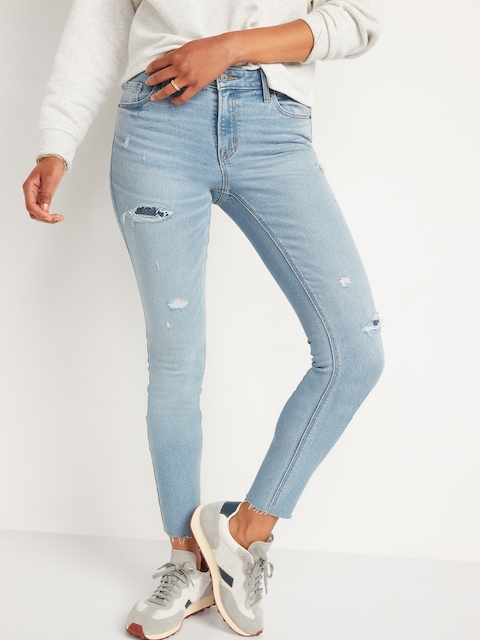 Mid-Rise Rockstar Super-Skinny Ripped Ankle Jeans
