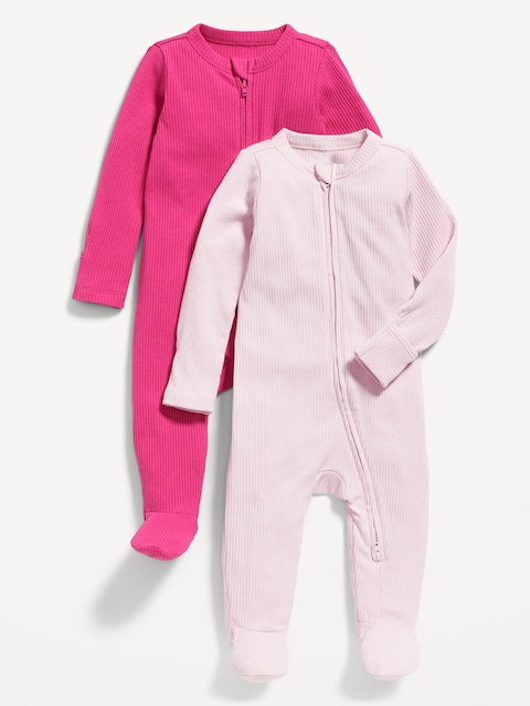 UNE-PIÈCE À PIEDS À GLISSIÈRE BIDIRECTIONNELLE NUIT OU JEU UNISEXE POUR BÉBÉ (PAQUET DE 2)