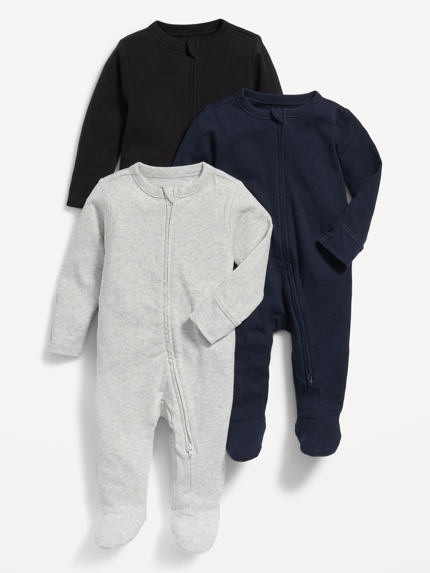 UNE-PIÈCE À PIEDS À GLISSIÈRE BIDIRECTIONNELLE NUIT OU JEU UNISEXE POUR BÉBÉ (PAQUET DE 3)