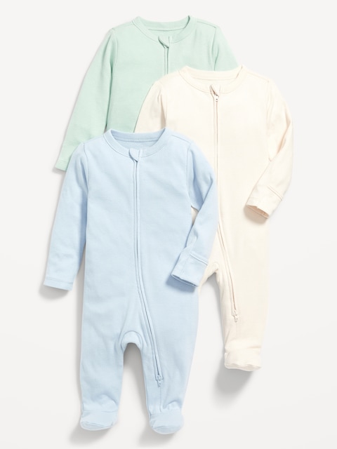 Unisex 3-Pack Sleep & Play 2-Way-Zip Footed One-Piece for Baby