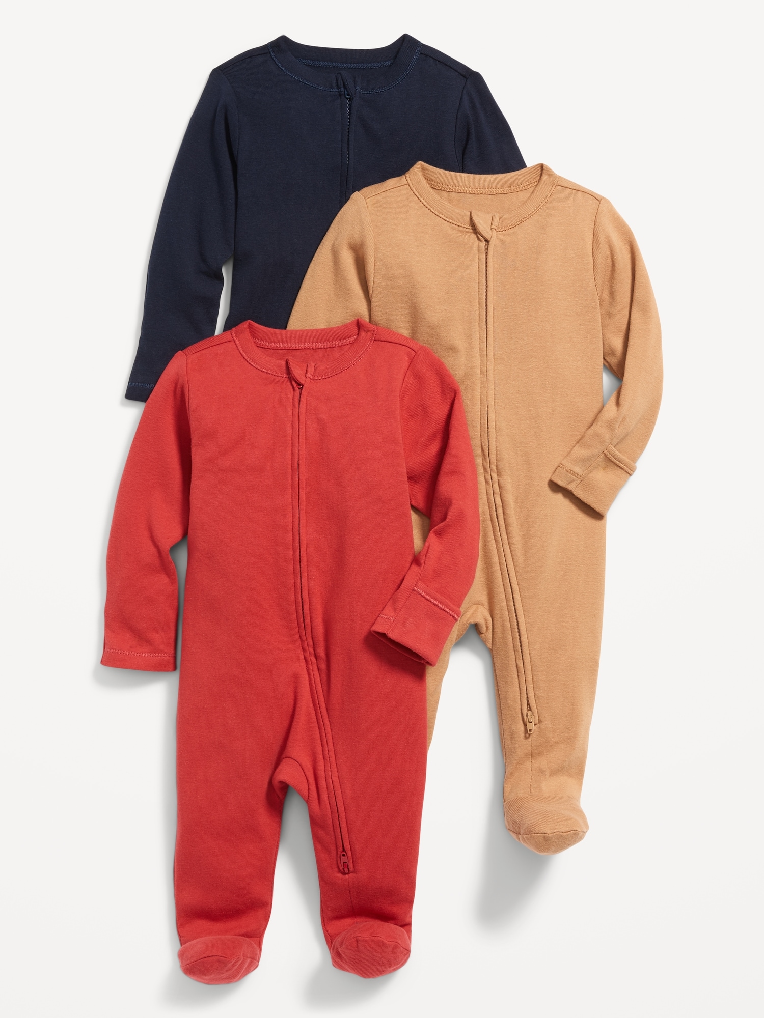 UNE-PIÈCE À PIEDS À GLISSIÈRE BIDIRECTIONNELLE NUIT OU JEU UNISEXE POUR BÉBÉ (PAQUET DE 3)