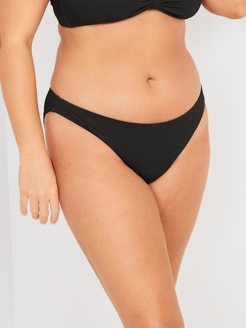 Low-Rise Classic Rib-Knit Bikini Swim Bottoms