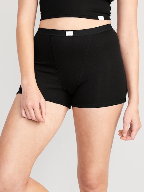 High-Waisted Ribbed Boyshort Briefs -- 3-inch inseam