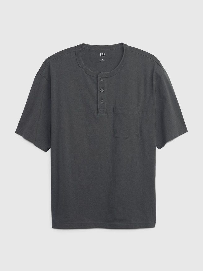 ヘンリーネック オーバーサイズ ポケットTシャツ(ユニセックス)-3
