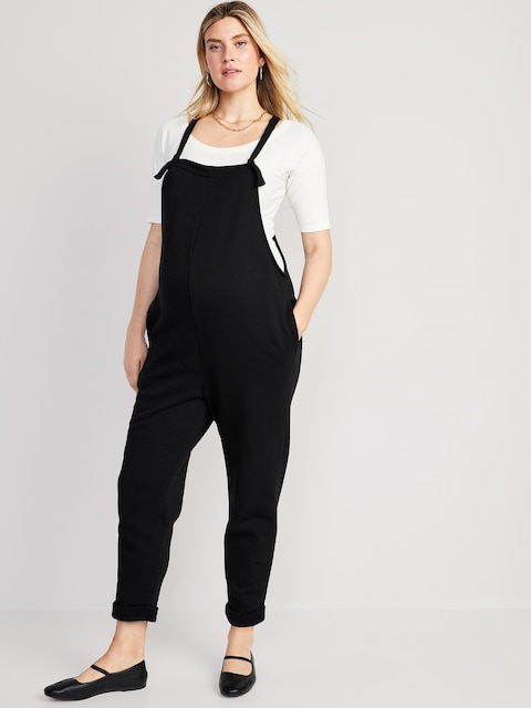 Maternity Knotted-Strap Fleece Overalls