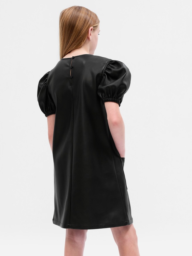 パフスリーブ フェイクレザー ワンピース (キッズ)-1