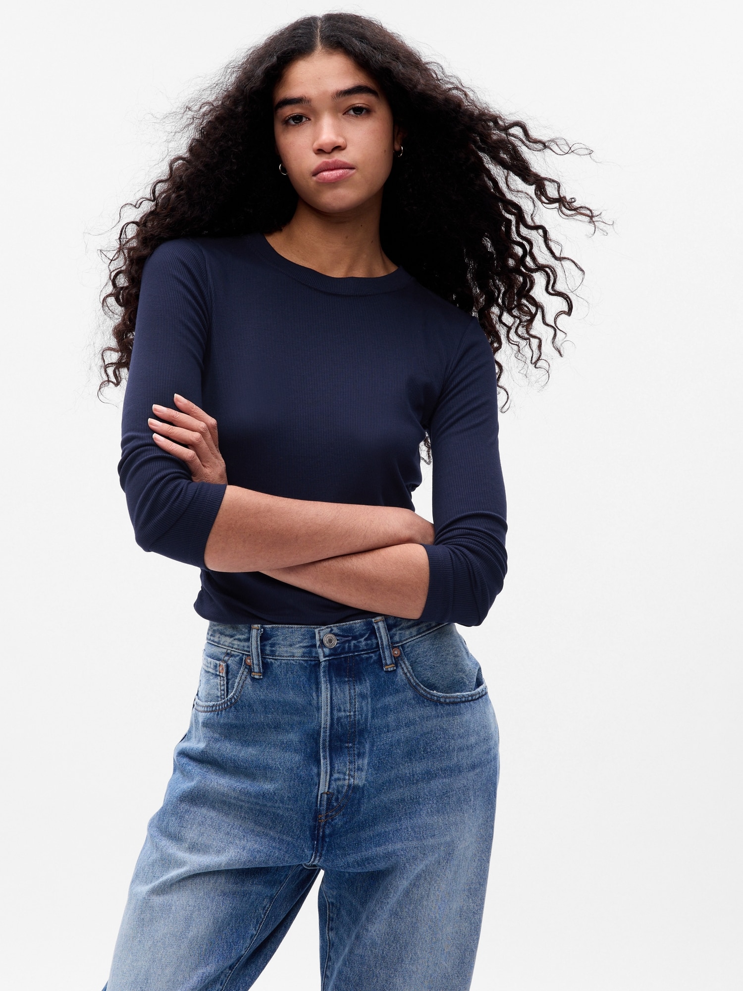 T-SHIRT FRONCÉ EN TISSU CÔTELÉ FIN