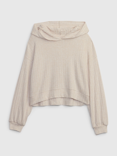 CHANDAIL À CAPUCHON EN TRICOT CÔTELÉ SOYEUX POUR ENFANT