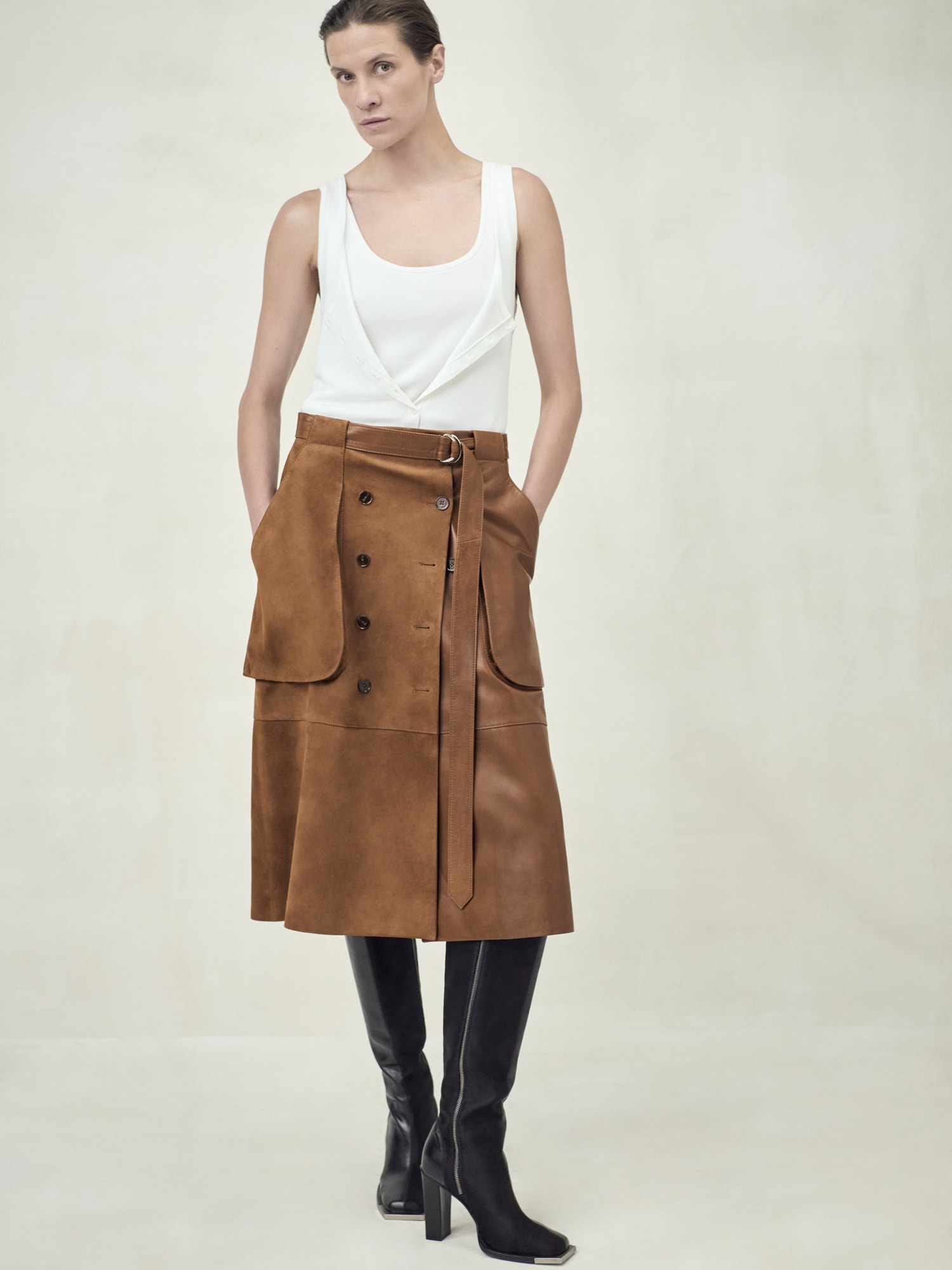 PETER DO Leather Cashmere Wrap Skirtbiotope - ロングスカート