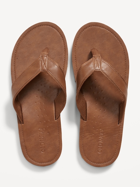 Faux-Leather Flip-Flop Sandals for Men
