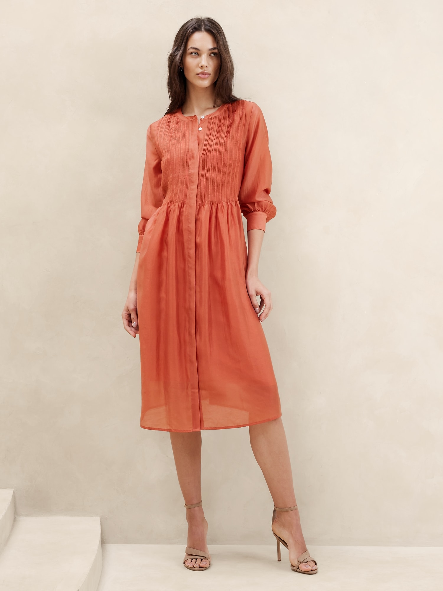 Pleated Organza Midi Dress