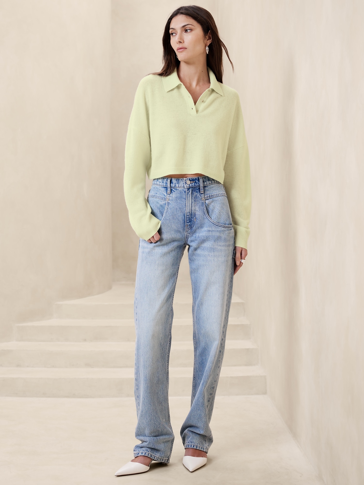 Luna Cropped Cashmere Sweater Polo