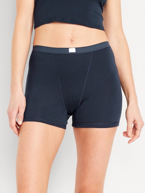 High-Waisted Ribbed Boyshort Briefs -- 3-inch inseam