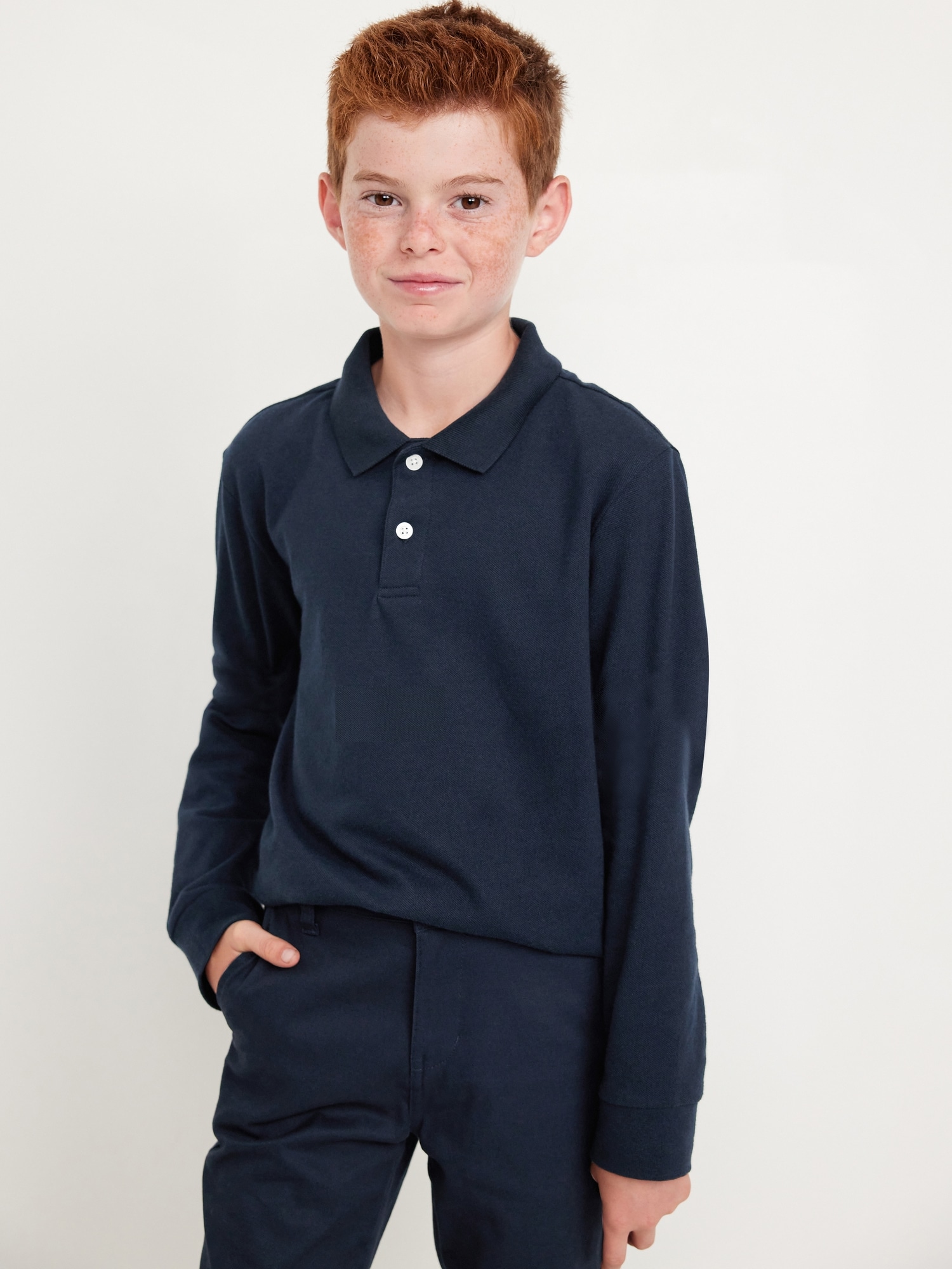 POLO D'UNIFORME EN PIQUÉ BUILT-IN FLEX À MANCHES LONGUES POUR GARÇON