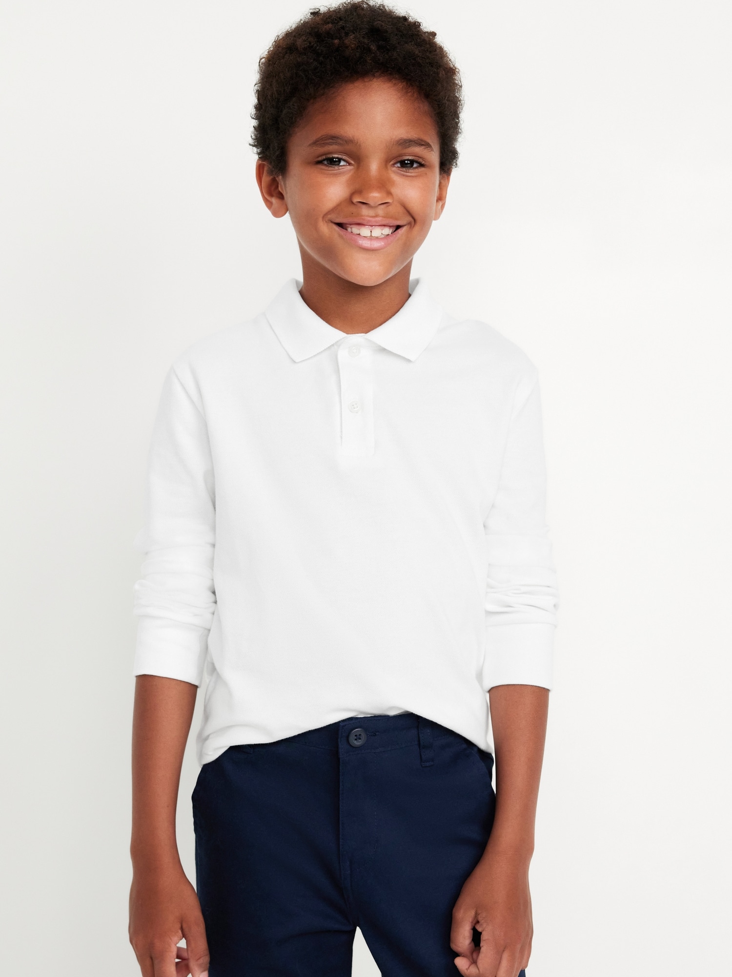 POLO D'UNIFORME EN PIQUÉ BUILT-IN FLEX À MANCHES LONGUES POUR GARÇON
