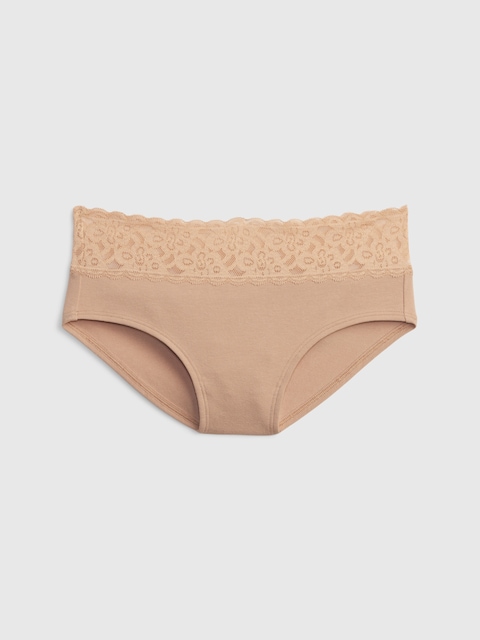 CULOTTE TAILLE BASSE EN COTON BIOLOGIQUE EXTENSIBLE À BORDURE EN DENTELLE