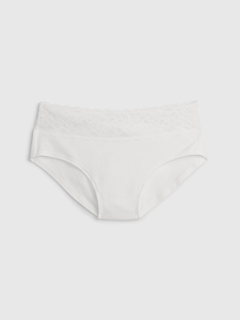 CULOTTE TAILLE BASSE EN COTON BIOLOGIQUE EXTENSIBLE À BORDURE EN DENTELLE