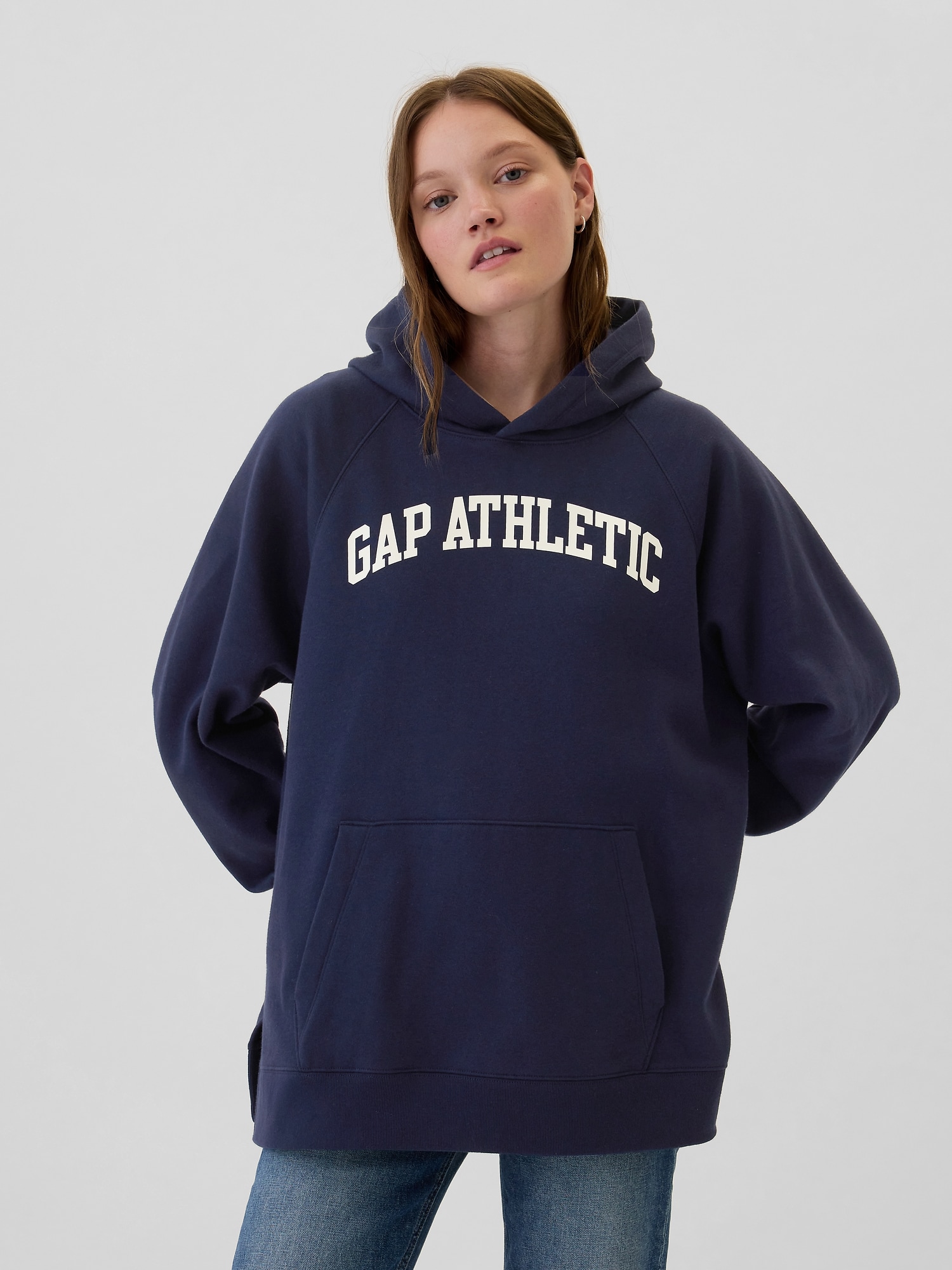 GAP オーバーサイズ GAPロゴ グラフィックパーカー, Navy Uniform, Size XS