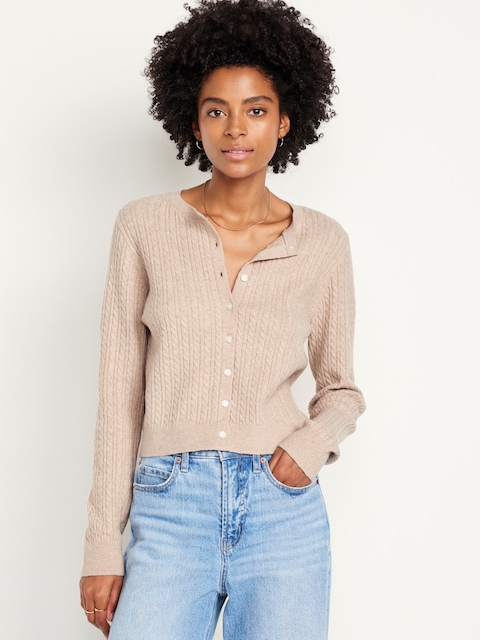 SoSoft Cropped Cable Cardigan Sweater