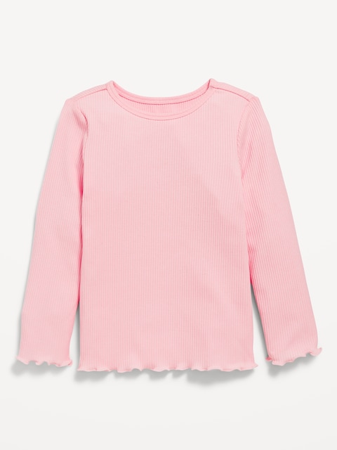 T-SHIRT CÔTELÉ À MANCHES LONGUES ET À BORDURE ONDULÉE POUR TOUTE-PETITE FILLE