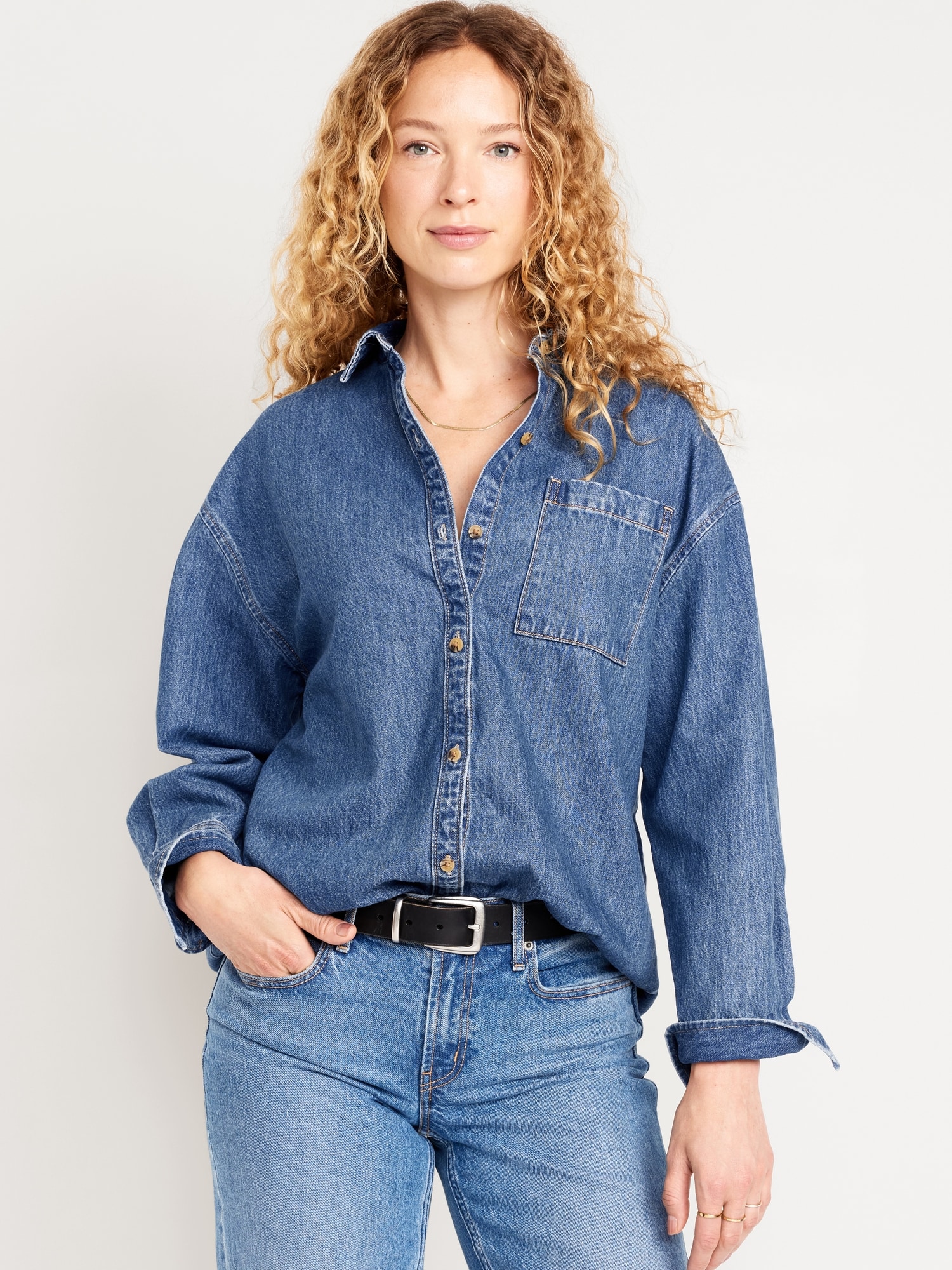Oversized Boyfriend Button-Down Jean Shirt