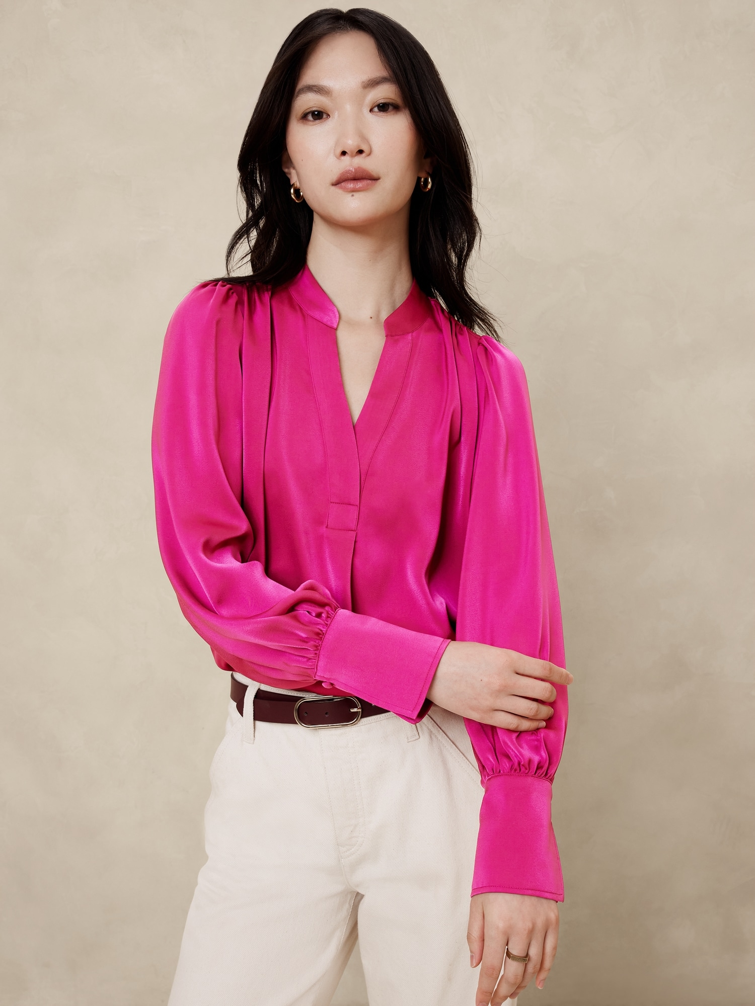Crepe Volume-Sleeve Blouse | Banana Republic Factory