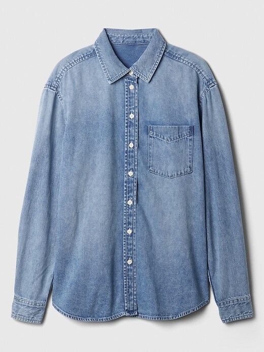 トップス rin ttaggg Dusty check big shirt BLUE Stripe Poplin Big Shirt | Gap Factory