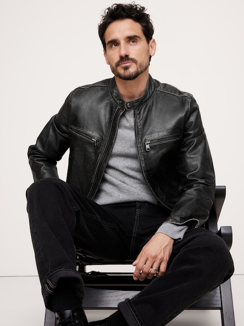 VESTE STYLE MOTARD EN CUIR