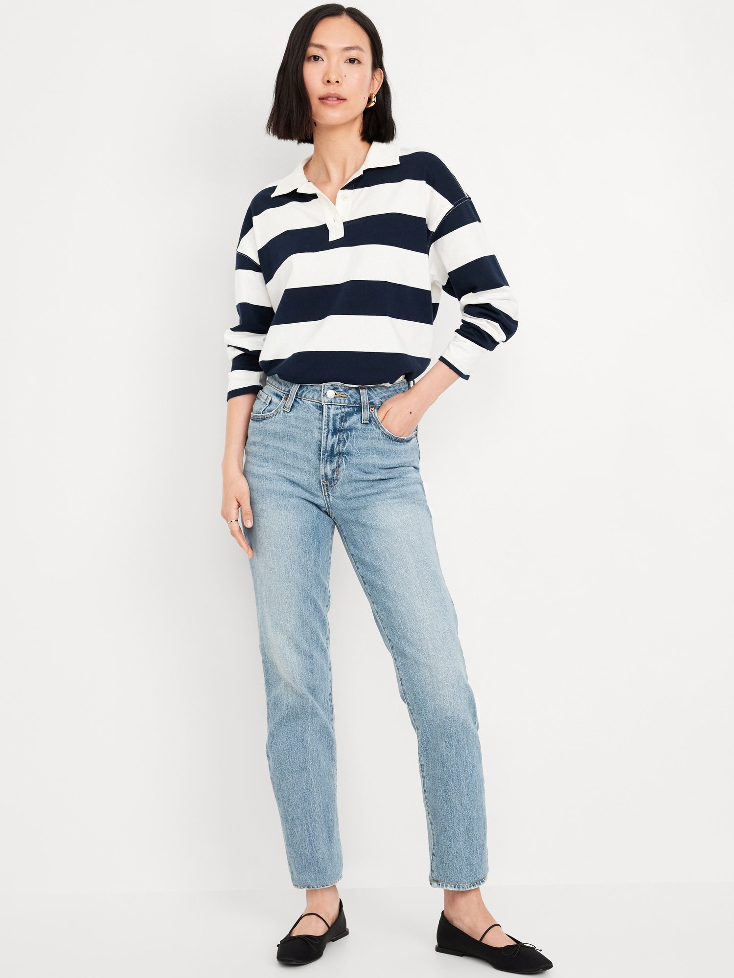 JEAN OG DROIT À TAILLE HAUTE LONGUEUR CHEVILLE