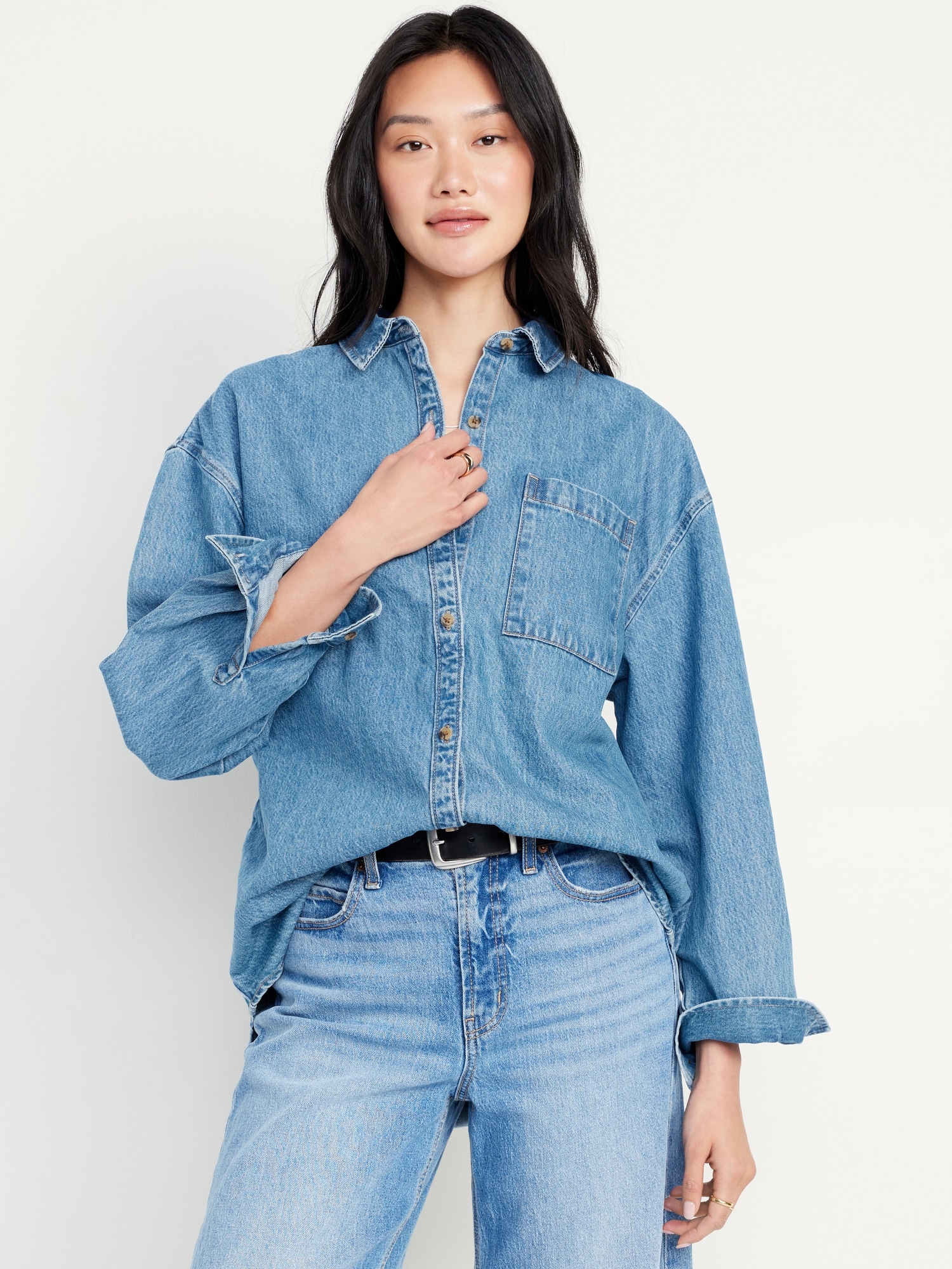 Oversized Boyfriend Button-Down Jean Shirt