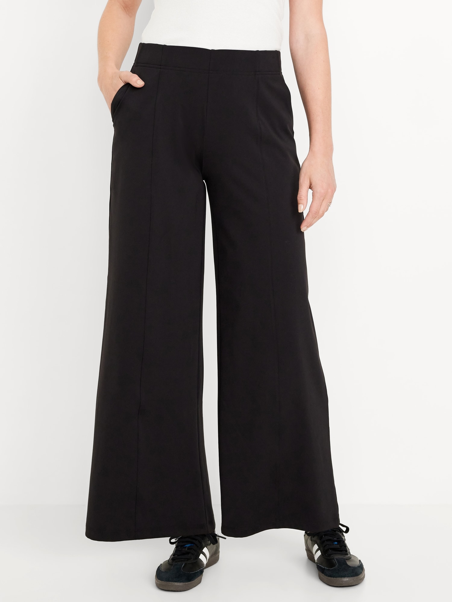 chinese dress ladies Floerns Women's Striped Print High Waisted Dress Pants Straight Leg Work Suit  Pants Black Small at Amazon Women's Clothing store main image 0