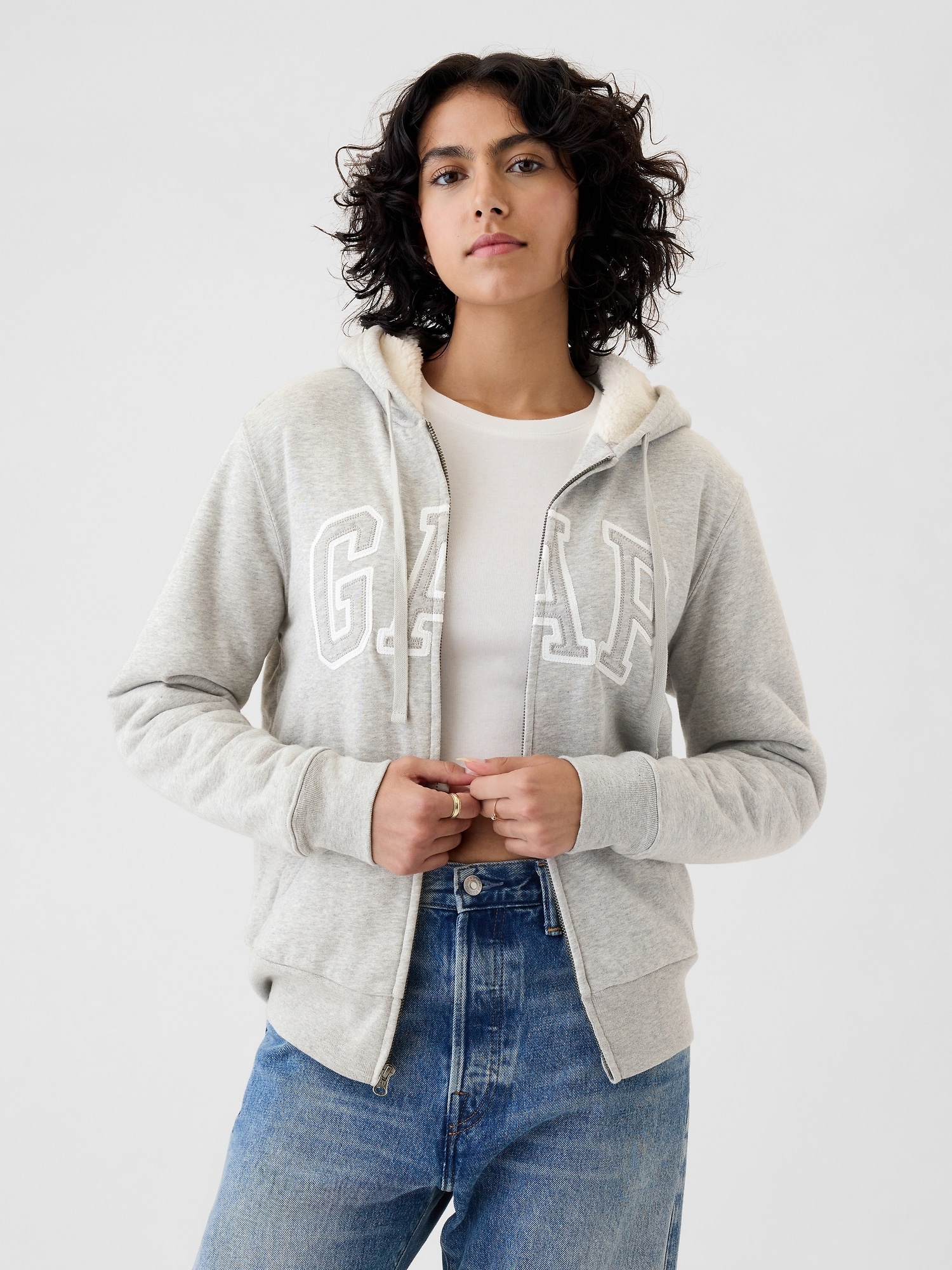 GAP リラックス GAPロゴ 裏ボア ジップアップ パーカー, Light Heather Gray, Size XL