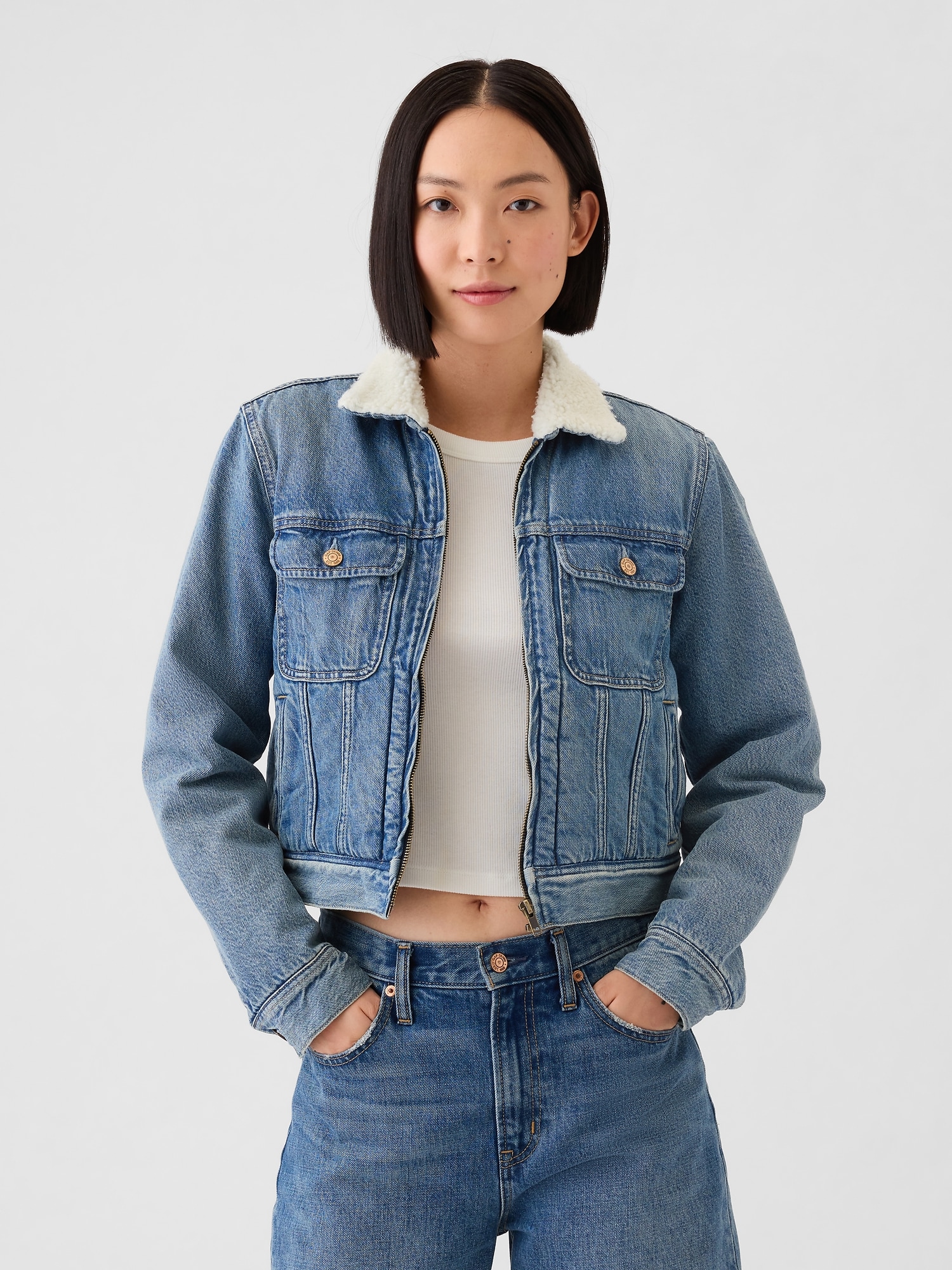 GAP ボア裏地 デニムジャケット, MEDIUM Indigo, Size XXS