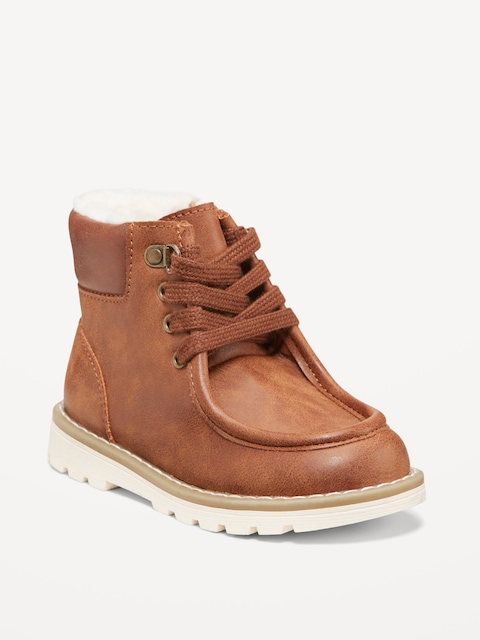 Faux-Leather Side-Zip Lace-Up Boots for Toddler Boys