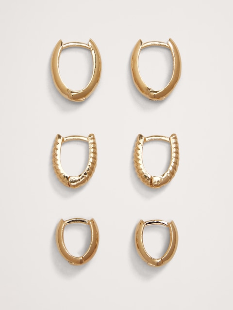 Ravena Oval Huggie Hoop Earrings Set Of 3 by Aureus + Argent